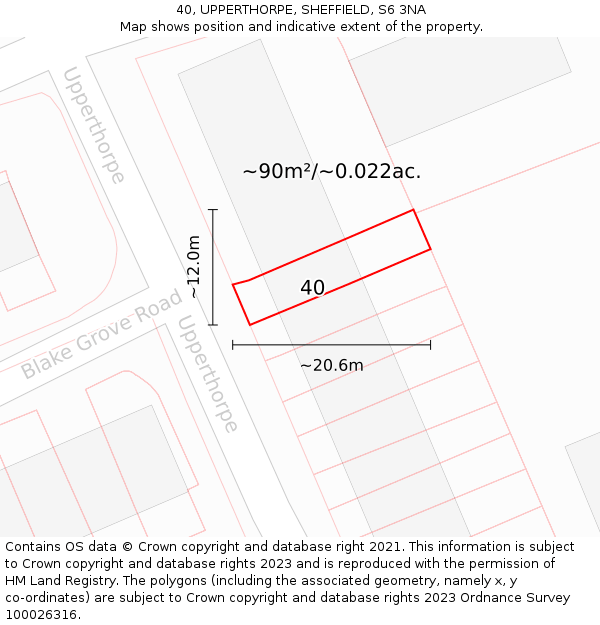 40, UPPERTHORPE, SHEFFIELD, S6 3NA: Plot and title map