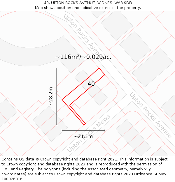 40, UPTON ROCKS AVENUE, WIDNES, WA8 9DB: Plot and title map