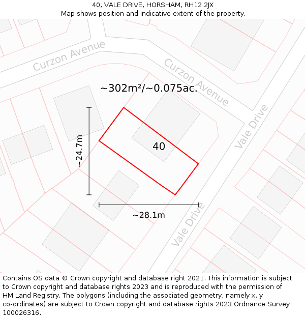 40, VALE DRIVE, HORSHAM, RH12 2JX: Plot and title map