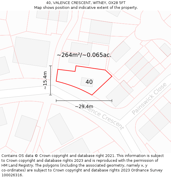 40, VALENCE CRESCENT, WITNEY, OX28 5FT: Plot and title map