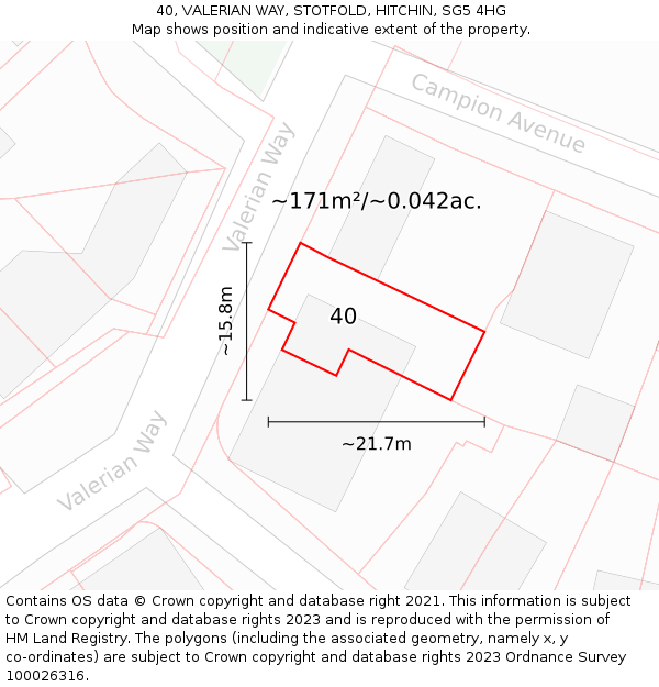 40, VALERIAN WAY, STOTFOLD, HITCHIN, SG5 4HG: Plot and title map