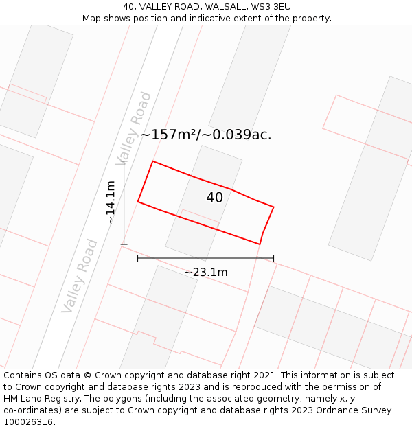 40, VALLEY ROAD, WALSALL, WS3 3EU: Plot and title map