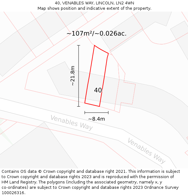 40, VENABLES WAY, LINCOLN, LN2 4WN: Plot and title map