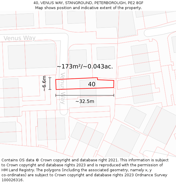 40, VENUS WAY, STANGROUND, PETERBOROUGH, PE2 8GF: Plot and title map