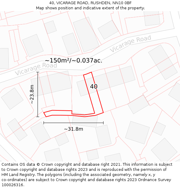 40, VICARAGE ROAD, RUSHDEN, NN10 0BF: Plot and title map