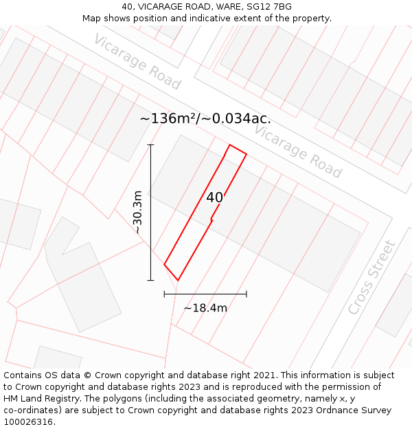 40, VICARAGE ROAD, WARE, SG12 7BG: Plot and title map