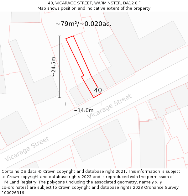 40, VICARAGE STREET, WARMINSTER, BA12 8JF: Plot and title map