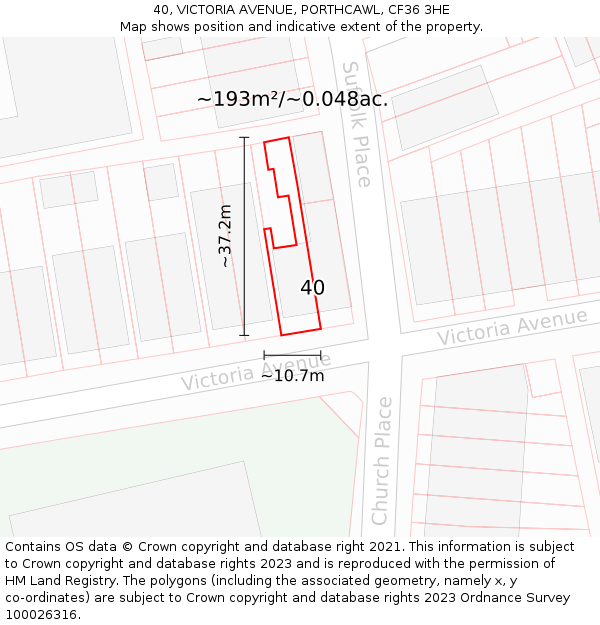 40, VICTORIA AVENUE, PORTHCAWL, CF36 3HE: Plot and title map
