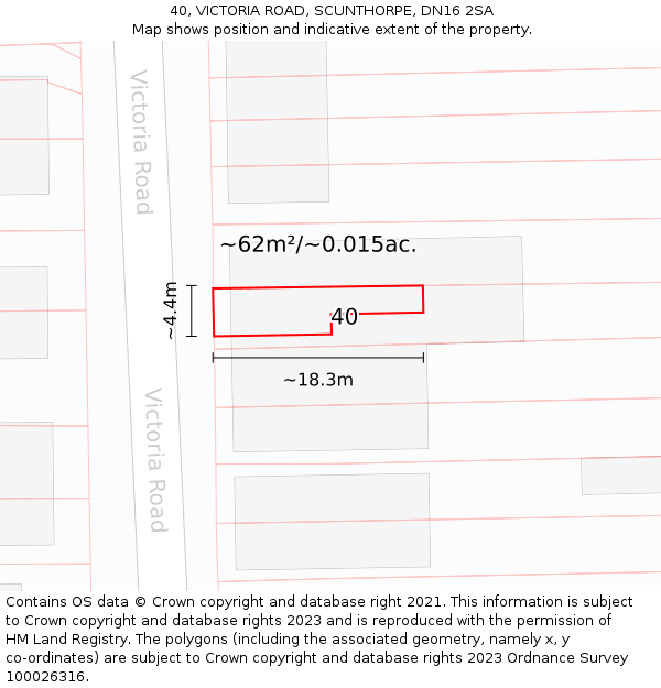 40, VICTORIA ROAD, SCUNTHORPE, DN16 2SA: Plot and title map