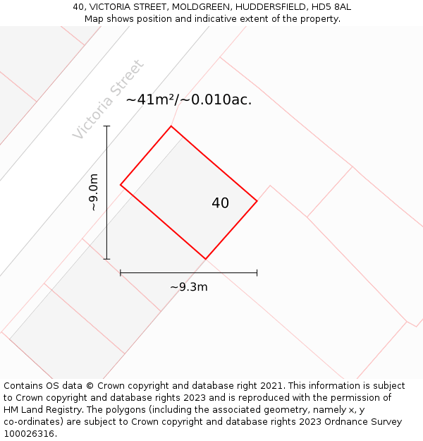 40, VICTORIA STREET, MOLDGREEN, HUDDERSFIELD, HD5 8AL: Plot and title map