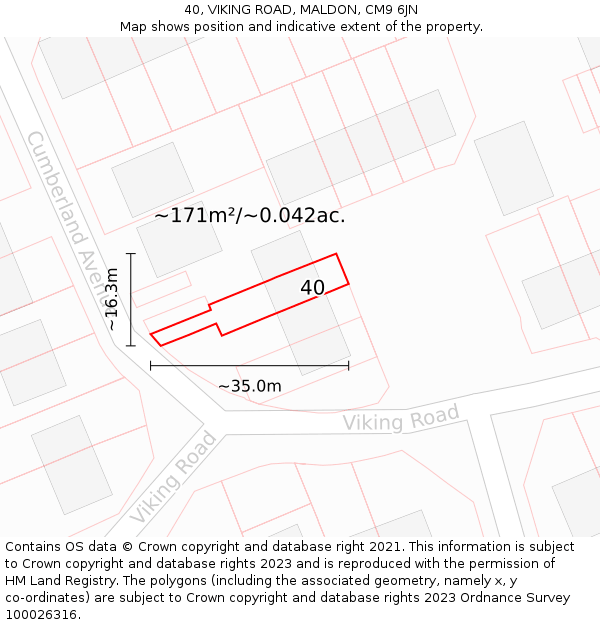 40, VIKING ROAD, MALDON, CM9 6JN: Plot and title map
