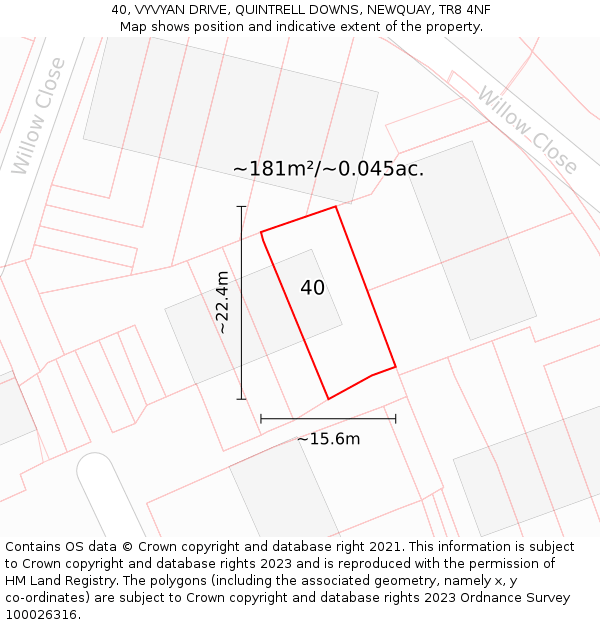 40, VYVYAN DRIVE, QUINTRELL DOWNS, NEWQUAY, TR8 4NF: Plot and title map