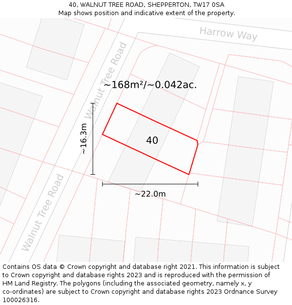 40, WALNUT TREE ROAD, SHEPPERTON, TW17 0SA: Plot and title map