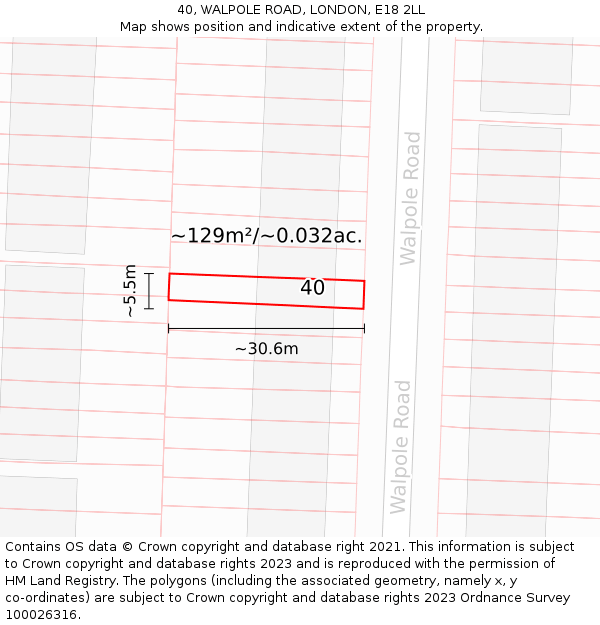 40, WALPOLE ROAD, LONDON, E18 2LL: Plot and title map