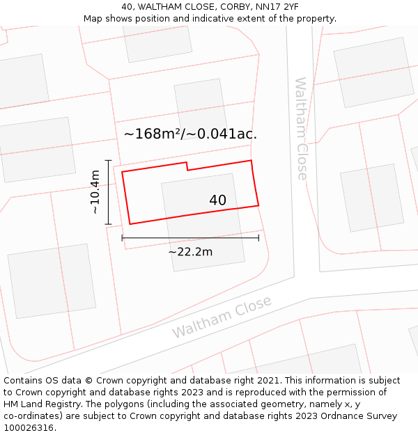 40, WALTHAM CLOSE, CORBY, NN17 2YF: Plot and title map