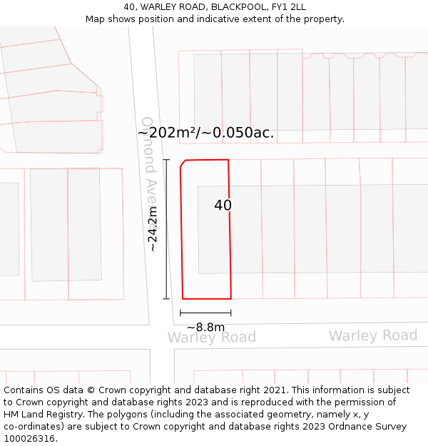 40, WARLEY ROAD, BLACKPOOL, FY1 2LL: Plot and title map