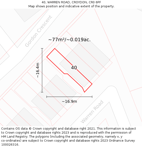 40, WARREN ROAD, CROYDON, CR0 6PF: Plot and title map