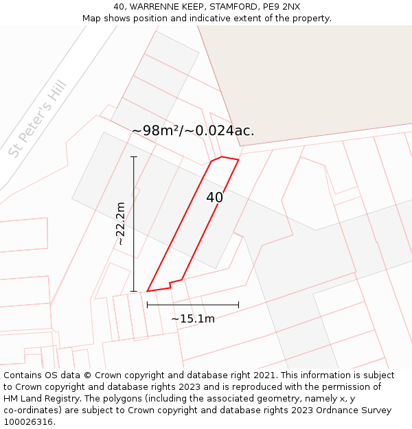 40, WARRENNE KEEP, STAMFORD, PE9 2NX: Plot and title map