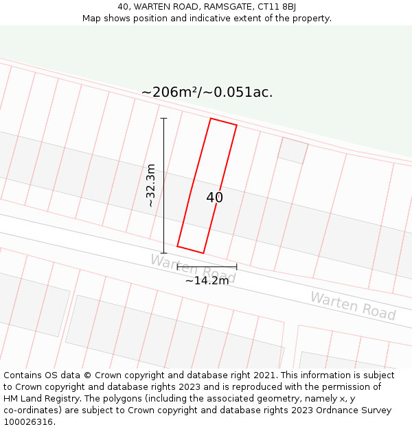 40, WARTEN ROAD, RAMSGATE, CT11 8BJ: Plot and title map