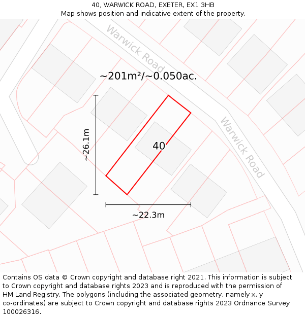 40, WARWICK ROAD, EXETER, EX1 3HB: Plot and title map