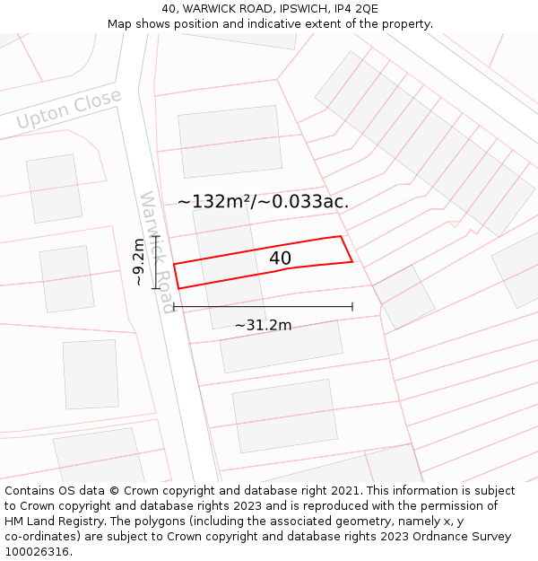 40, WARWICK ROAD, IPSWICH, IP4 2QE: Plot and title map