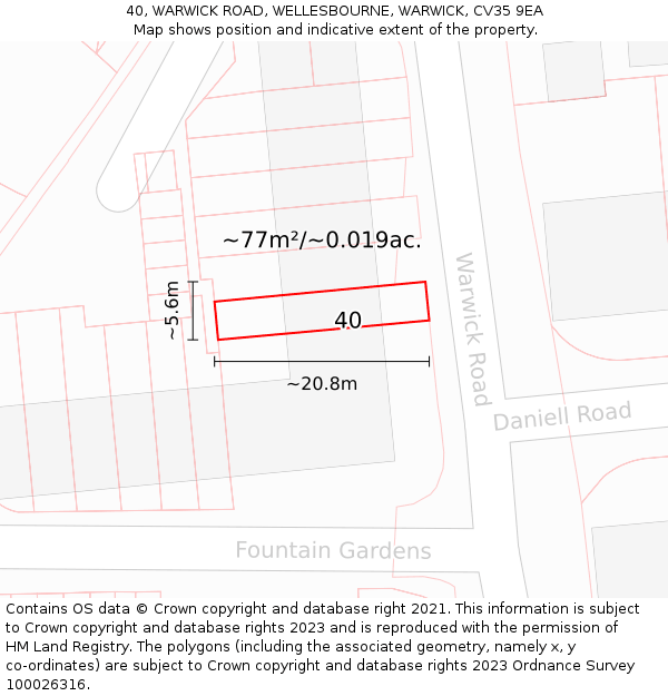 40, WARWICK ROAD, WELLESBOURNE, WARWICK, CV35 9EA: Plot and title map