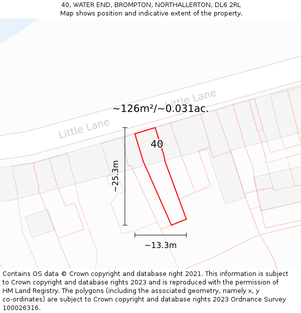 40, WATER END, BROMPTON, NORTHALLERTON, DL6 2RL: Plot and title map