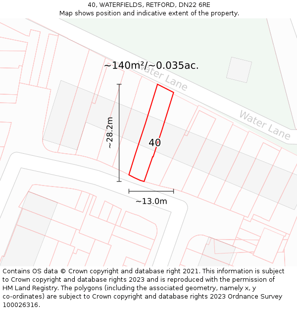 40, WATERFIELDS, RETFORD, DN22 6RE: Plot and title map