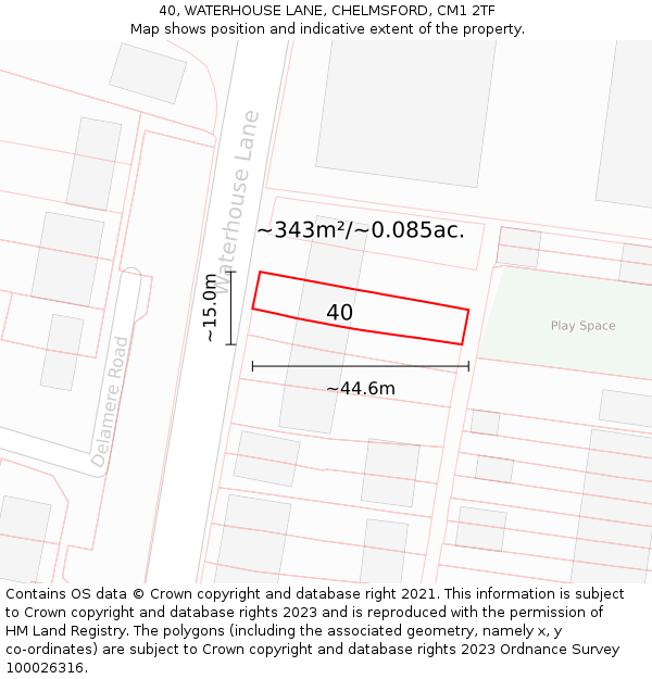 40, WATERHOUSE LANE, CHELMSFORD, CM1 2TF: Plot and title map