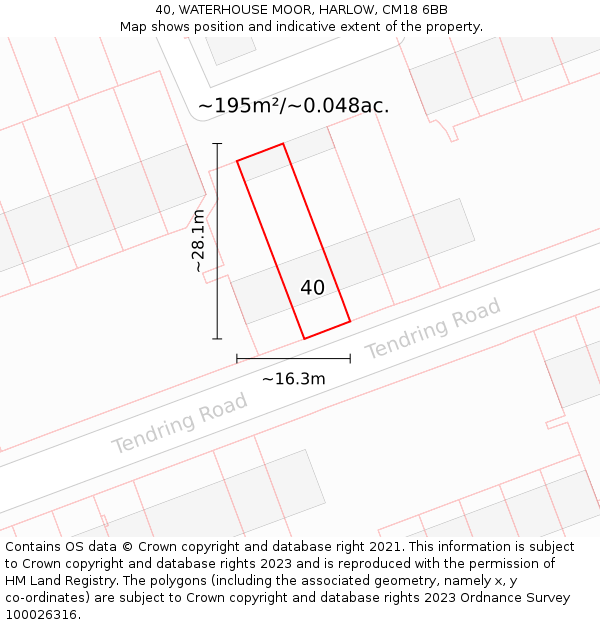 40, WATERHOUSE MOOR, HARLOW, CM18 6BB: Plot and title map
