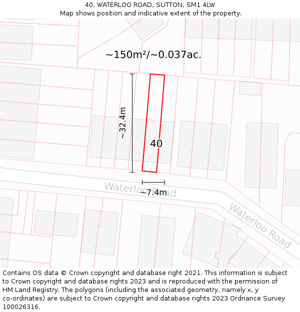 40, WATERLOO ROAD, SUTTON, SM1 4LW: Plot and title map