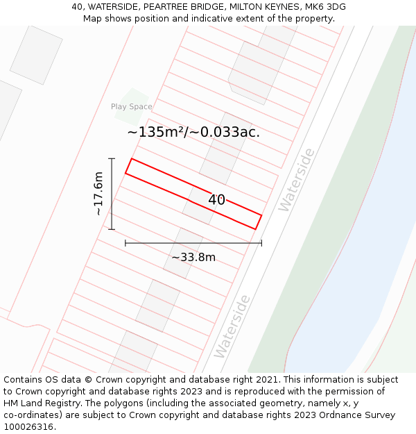 40, WATERSIDE, PEARTREE BRIDGE, MILTON KEYNES, MK6 3DG: Plot and title map