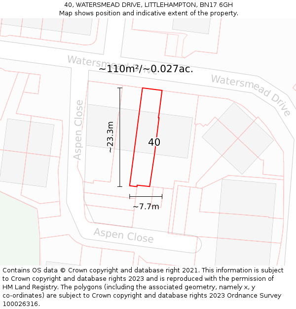 40, WATERSMEAD DRIVE, LITTLEHAMPTON, BN17 6GH: Plot and title map