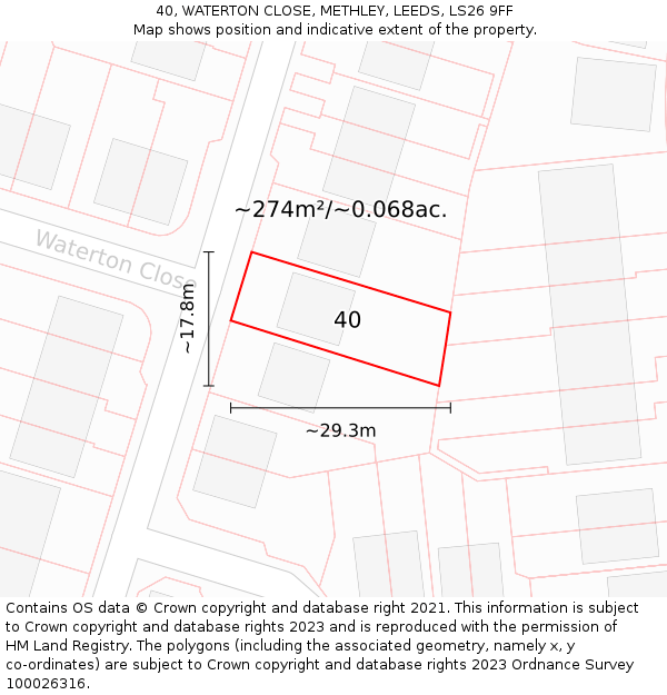 40, WATERTON CLOSE, METHLEY, LEEDS, LS26 9FF: Plot and title map