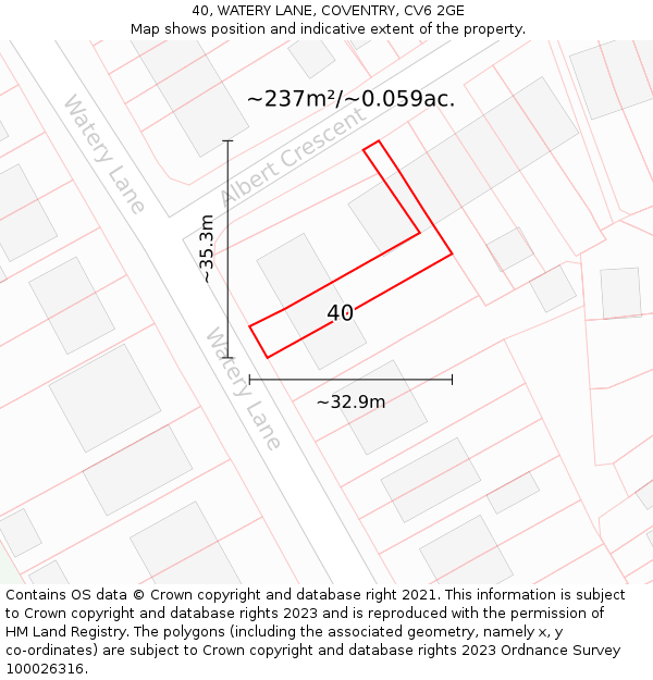 40, WATERY LANE, COVENTRY, CV6 2GE: Plot and title map