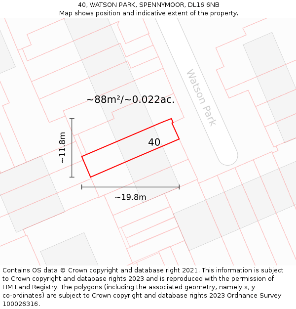 40, WATSON PARK, SPENNYMOOR, DL16 6NB: Plot and title map
