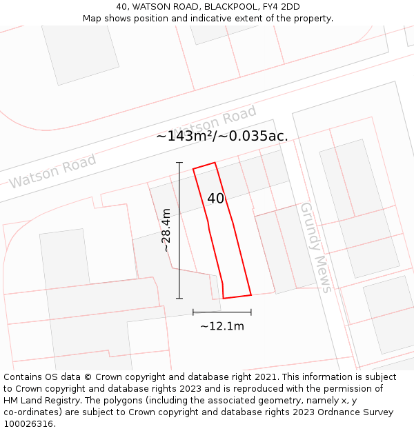40, WATSON ROAD, BLACKPOOL, FY4 2DD: Plot and title map