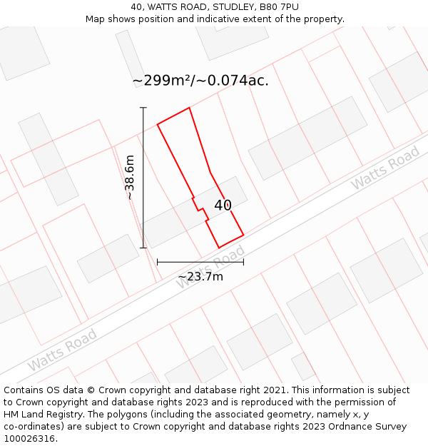 40, WATTS ROAD, STUDLEY, B80 7PU: Plot and title map