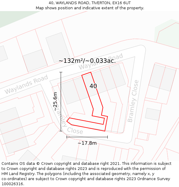40, WAYLANDS ROAD, TIVERTON, EX16 6UT: Plot and title map