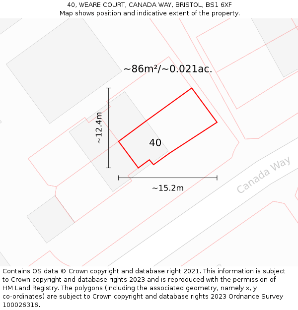 40, WEARE COURT, CANADA WAY, BRISTOL, BS1 6XF: Plot and title map