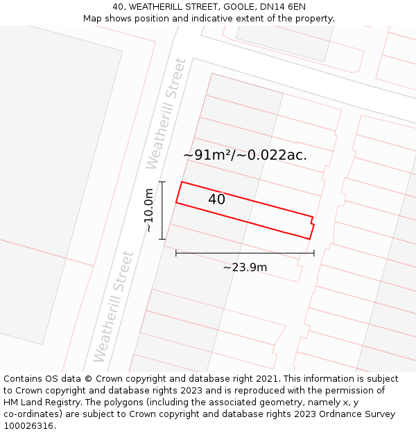 40, WEATHERILL STREET, GOOLE, DN14 6EN: Plot and title map