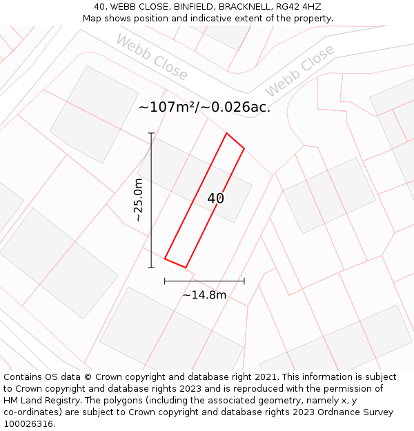 40, WEBB CLOSE, BINFIELD, BRACKNELL, RG42 4HZ: Plot and title map