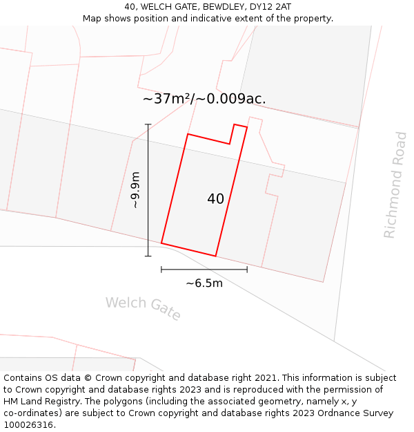 40, WELCH GATE, BEWDLEY, DY12 2AT: Plot and title map
