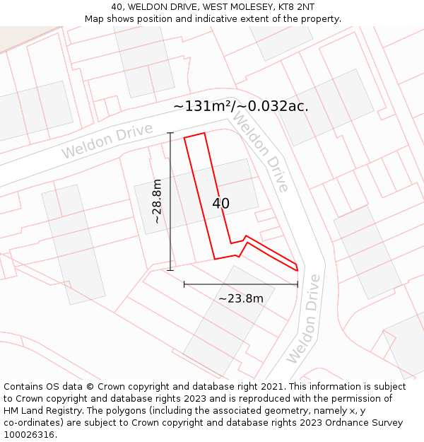 40, WELDON DRIVE, WEST MOLESEY, KT8 2NT: Plot and title map