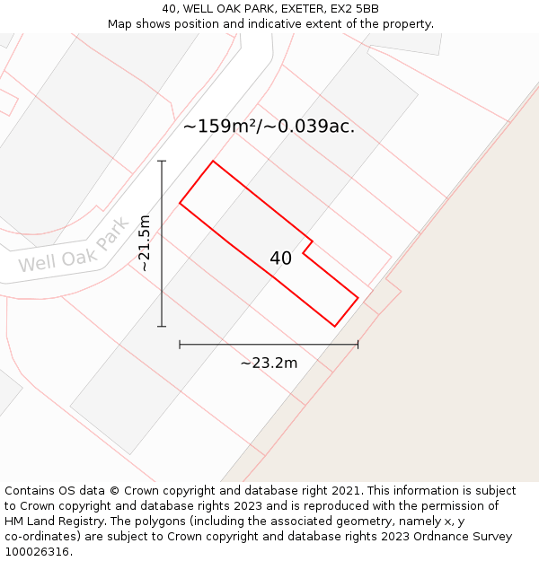 40, WELL OAK PARK, EXETER, EX2 5BB: Plot and title map