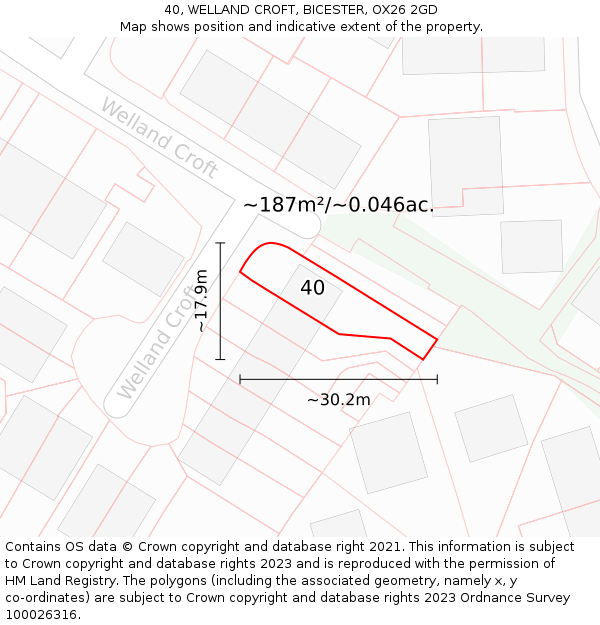 40, WELLAND CROFT, BICESTER, OX26 2GD: Plot and title map
