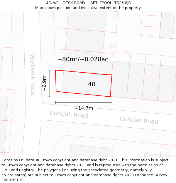 40, WELLDECK ROAD, HARTLEPOOL, TS26 8JS: Plot and title map