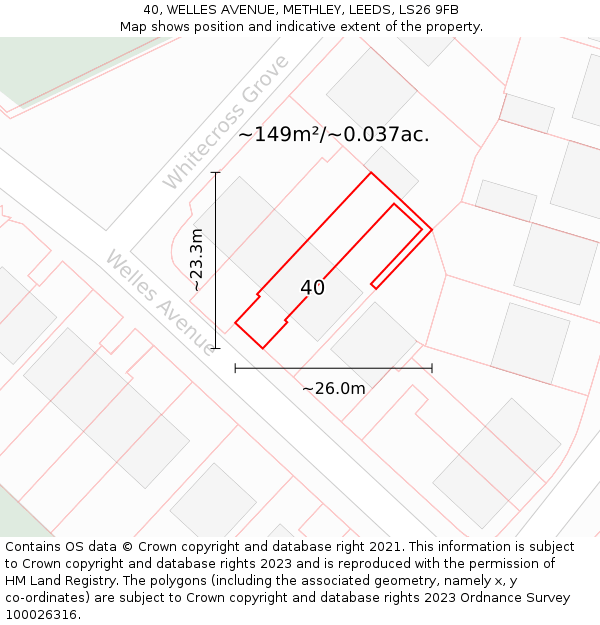 40, WELLES AVENUE, METHLEY, LEEDS, LS26 9FB: Plot and title map