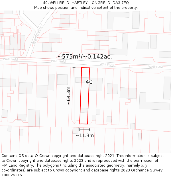 40, WELLFIELD, HARTLEY, LONGFIELD, DA3 7EQ: Plot and title map