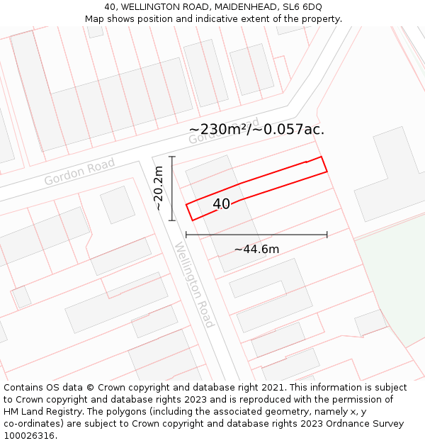 40, WELLINGTON ROAD, MAIDENHEAD, SL6 6DQ: Plot and title map